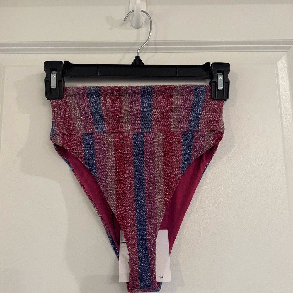 Beach Riot Highway Valentines Stripe Glitter High Waist Swim Bikini Bottoms